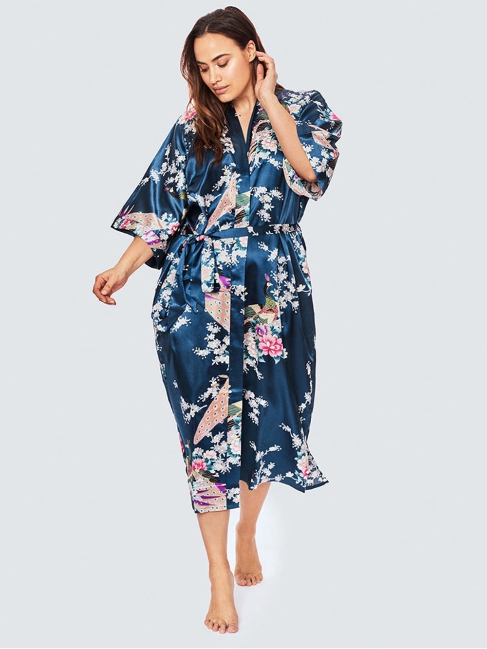 👉🏼LIKE NEW👈🏼 PEACOCK & BLOSSOMS LONG KIMONO ROBE by Kim & Ono Size: